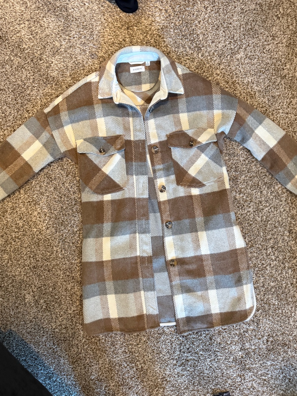 Plaid Button-Up Shacket Jacket - Brown, Gray, Cream